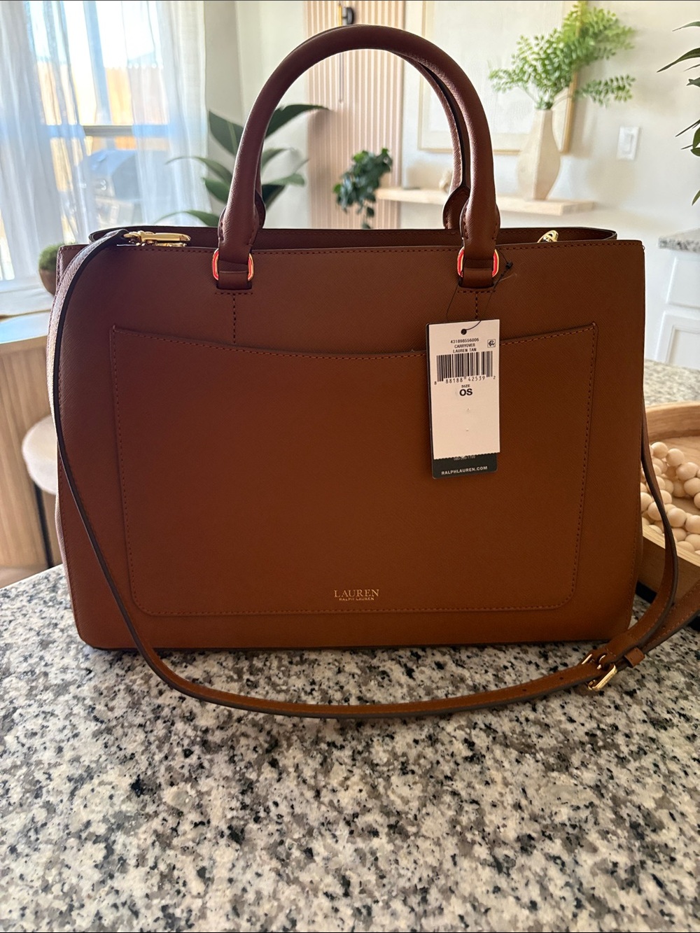 Polo by Ralph Lauren Cognac Saffiano Leather Tote - Picture 6 of 8